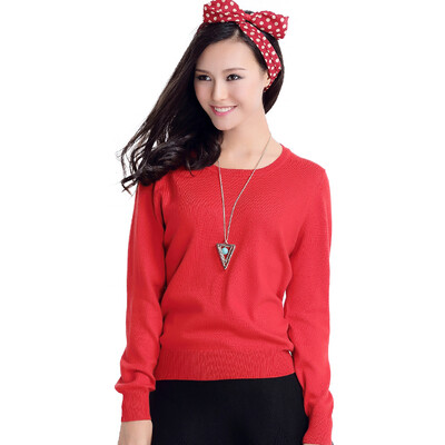 

MAZOE simple multi-color short section round neck collar knitted bottom sweater M3028 red S