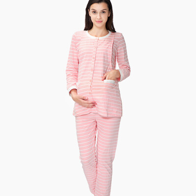 

Любовь одежда для отцовства костюмы матрацы пижамы пижамы материнства одежда домашняя одежда костюм полоски сторона открытая M304 розовый l