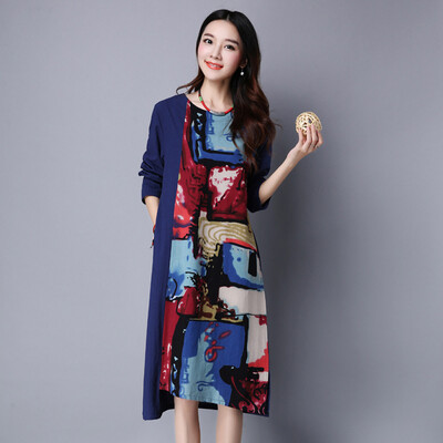 

3 Colors -XXL Plus Size Autumn Dress 2016 New Arrival Fashion Chinese Style Pockets Elegant Cheap Women Dresses
