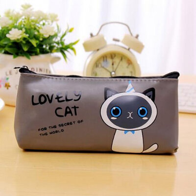 

Color Gray Cute Cat Pencil Pen Case Cosmetic Pouch Coins Case Pocket Holder Makeup Bag 550307