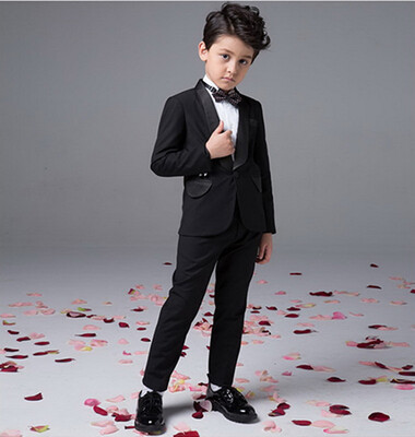 

Boy leisure black suit jacket children s clothing four piece suit Ring Bearer Suit