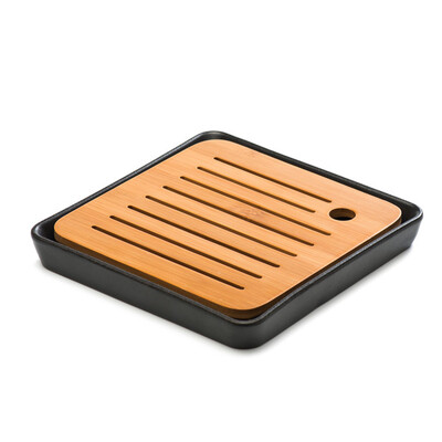

Bamboo Flat Square Black Ceramic Tea Table Serving Tray 21*21cm