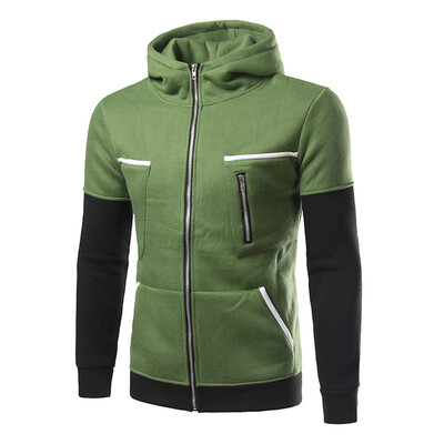 

New Mens Hooded Casual Cotton Color Splicing Hoodie Coat