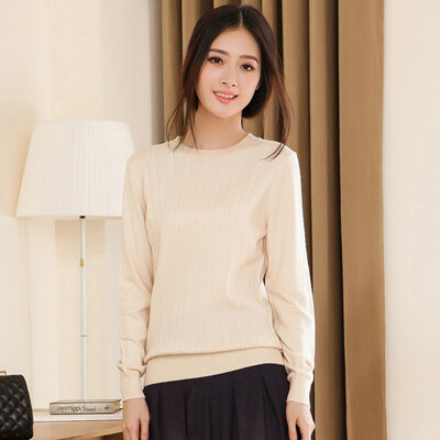 

Cashmere Shijia Korean fashion round neck Slim twist sweater R1124 light beige