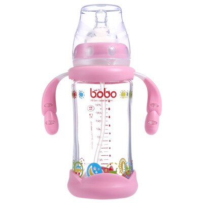 

(Bobo) цветная золотая серия стеклянная бутылка солома широкого калибра с ручкой (240 мл красный ILP550-R)