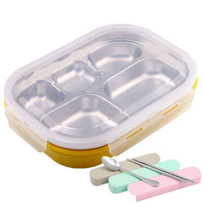 

Golden Key GOLDEN KEY 304 stainless steel grid box double-layer insulation anti-hot students lunch box yellow five grid GK-500KC-Y