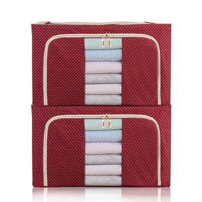 

88L Oxford cloth storage box finishing storage box cotton quilt clothing Extra large steel frame red dot 2 Pack