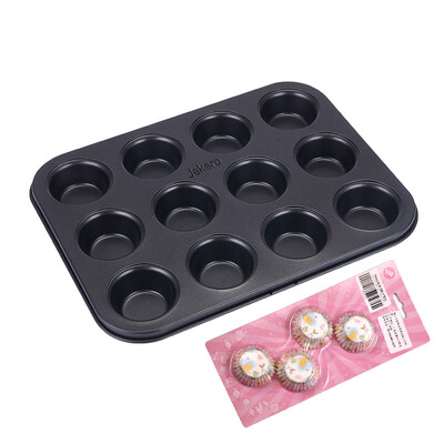 

Jingdong supermarket Jie Kenuo baking tools carbon steel material non-stick coating 12 with a small paper cup cake baking mold Ma Fen baking tools
