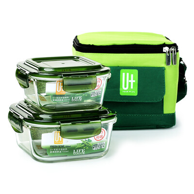 

Jingdong supermarket] Youjia stomatal cover heat-resistant glass crisper lunch box lunch box 2 sets of sets of oven microwave oven apply gift package 3 sets of utensils U-1010-J