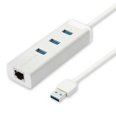 

Shanze (SAMZHE) JXQ-P05 USB Splitter Высокоскоростной USB3.0 Gigabit Ethernet 3-портовый концентратор HUB / алюминиевого сплава RJ45 внешний Ethernet-карта металлический серебристый