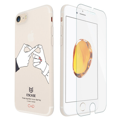 

Shell film set] ESCASE iPhone7 phone case protective cover cartoon relief series to send the film for Apple 7 / 7plus mobile phone heart line life