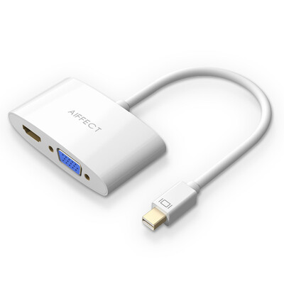 

AIFFECT CTHV21-WR02 Apple Mini Displayport для VGA / HDMI Combo Converter Lightning Интерфейс Mini DP-адаптер Белый