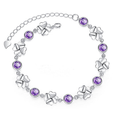 

HAOZHIZUN Clover Bracelet 925 Silver Heart Clover Bracelet Women's Jewelry Accessories Gift