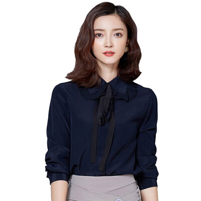 

Fu Bixian FUBIXIAN spring female pure color doll collar with chiffon shirt D4181 navy blue