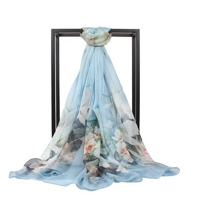 

[Jingdong Supermarket] Ms. Bao Shengxiang silk scarf chiffon long scarf female models scarf air conditioning shawl blue lily s9110
