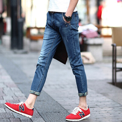 

MSEK) NZK3607 men nine points jeans Korean Slim jeans dark blue 36