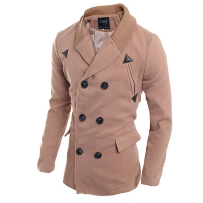 

Men Windbreaker Knitted Collar Double Breasted Lapel Coat