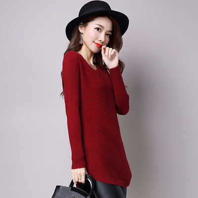 

A long morning 2017 Korean version of the Slim of the long-sleeved long-sleeved long-sleeved knit dress autumn S65W0007 wine red M