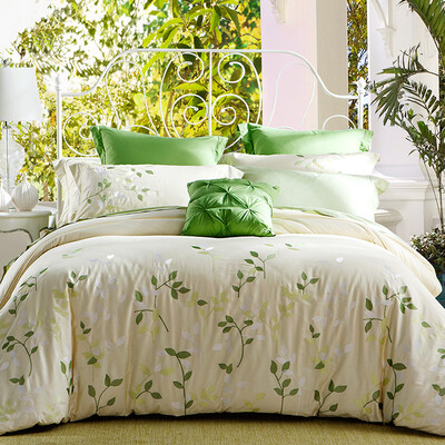 

Temples Bedding Home Textiles Cotton Embroidery Four-piece set of soft bed sheets quilt green beige green 18 m bed 220 240cm