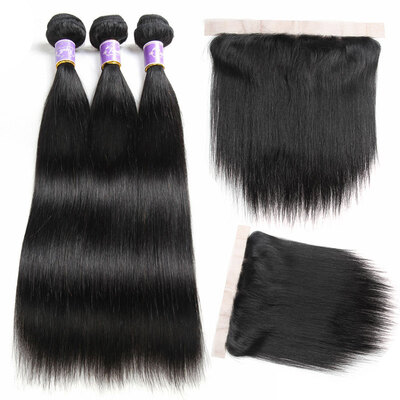 

Lace Frontal Closure With Bundles Straight Virgin Hair Bundle Deals With Frontal 3 Bundles Human Hair Weave With Frontal Closure