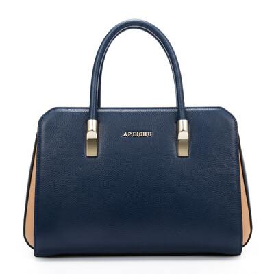 

APDISHU first layer of leather hit color fashion handbag diagonal lychee pattern lady bag AP8077-2 dark blue
