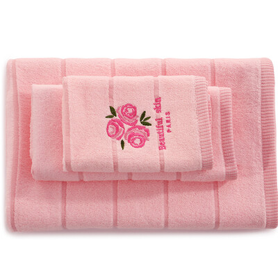 

Sanli cotton embroidery rose fragrance scarf towel bath towel gift box three pieces of red plum color