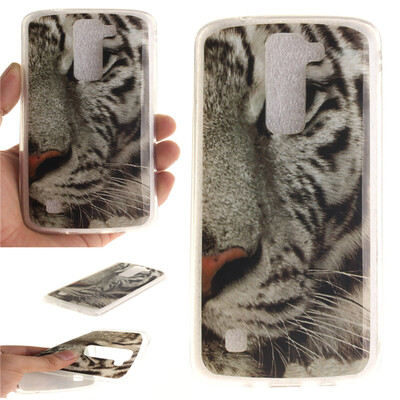 

White Tiger Pattern Soft Thin TPU Rubber Silicone Gel Case Cover for LG K7