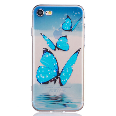 

Blue butterfly Dress girl Pattern Soft Thin TPU Rubber Silicone Gel Case Cover for IPHONE 7