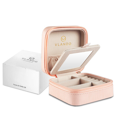 

Chandan VLANDO jewelry box small gift box with a make-up mirror jewelry jewelry storage box girls girlfriend gift cherry powder