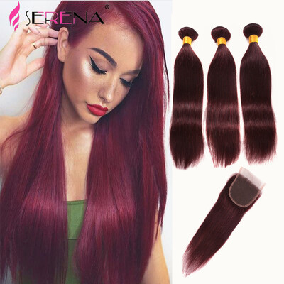 

HOT7A Malaysian Straight Hair With Closure 99j 3 Bundles Red Human Hair Bundles Red Burgundy Weave Lace Closure With Boundles