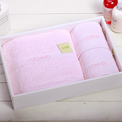 

Japan Uchino UCHINO plain embroidered three-piece towel gift box pure cotton quality simple&elegant B blue 405 275 10cm
