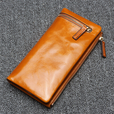

Dirirab Genuine Leather Wallet New Ladies Oil Long Strap Sweater Soft Leather Wallet Leather Simple Fashion