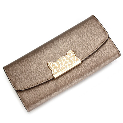 

Montessori MONTAGUT long wallet female leather half fold folding multi-card Korean version of the cat head cute cartoon wallet R5322069241 light gold