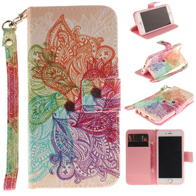 

Colorful flowers Design PU Leather Flip Cover Wallet Card Holder Case for IPHONE 6 Plus/6S Plus