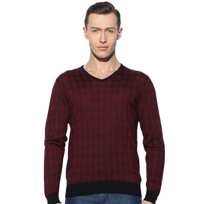 

Aston men's fashion casual V-neck light business Lingge wool sweater red 170 /  AW15309276