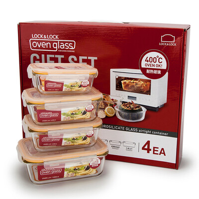 

Lock & lock Microwave Cooker Glass Set Fresh Box Set Four-piece Set 380ml 630ml 2 1000ml LLG445S911
