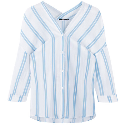 

Semir Ladies Вертикальная полосатая рукава Рубашка с рукавом Рукава с короткими рукавами Корейская версия 19017050309 Синий и белый M