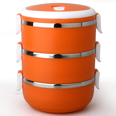 

Jilui Rice Box / Pens Love Series 2.1L Нержавеющая сталь Трехслойная лаккардовая коробка TB-103 Orange