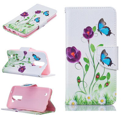 

Blue butterfly Design PU Leather Flip Cover Wallet Card Holder Case for LG K7/K8