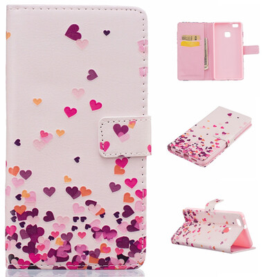 

Pink Heart Design PU Leather Flip Cover Wallet Card Holder Case for HUAWEI P9 Lite