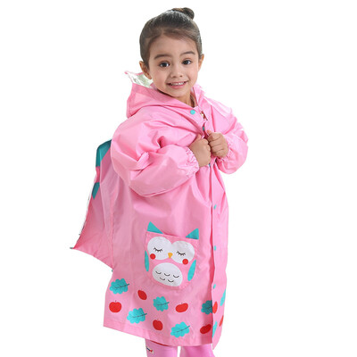 

Hugmii children raincoat breathable windproof student poncho boy girl with book bag owl L