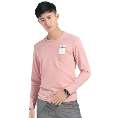

Red beans Hodo men's business casual fashion fun printing simple round neck men's long sleeve T-shirt P1 pink 170 / 88A