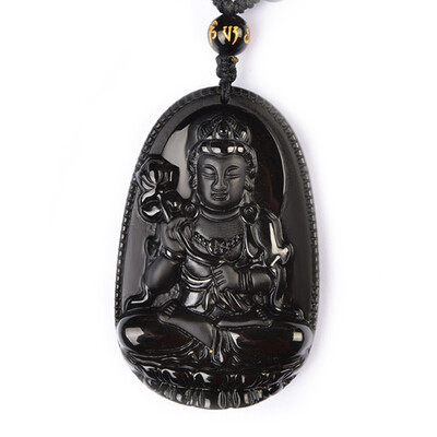 

Ling Fei obsidian big day Pendant is a goat monkey zodiac Buddha necklace men and women with a large chain
