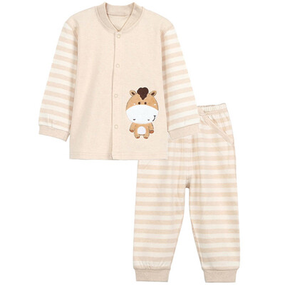 

Xin Song baby color cotton cardigan suit newborn spring and autumn color cotton underwear shirt pants suit shallow card its giraffe C286D90