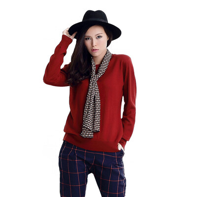 

MAZOE simple multi-color short paragraph round neck collar knitted bottom sweater M3028 rust red
