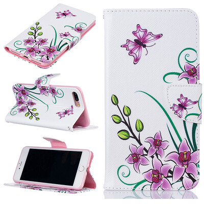 

Pink butterfly Design PU Leather Flip Cover Wallet Card Holder Case for IPHONE 7 Plus