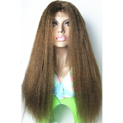 

N..W. Brazilian virgin human hair Lace front wigs Light brown Kinky straight wigs with baby hair for black women