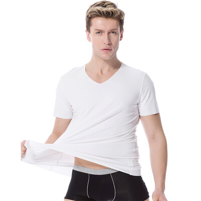 

Jingdong supermarket modal vest men&39s V-neck short sleeve elastic Slim breathable modal T-shirt black L