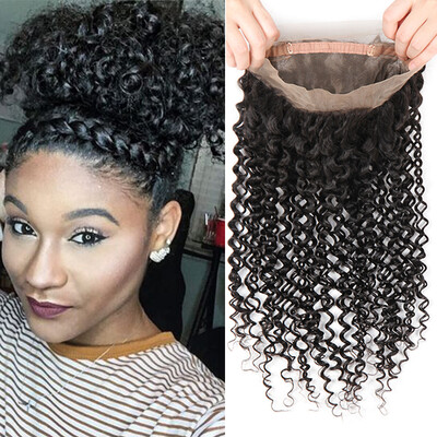 

360 Lace Virgin Hair Curly 8A Malaysian Lace Frontals With Baby Hair 360 Lace Frontal Closure Bleached Knots Pre Plucked