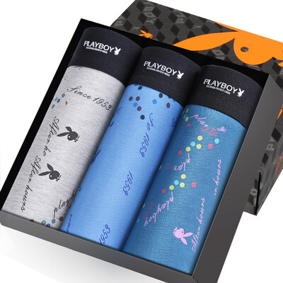 

Playboy men&39s underwear underwear men&39s flat pants breathable printing four pants 3 gift box loaded gray blue ink blue combination installed